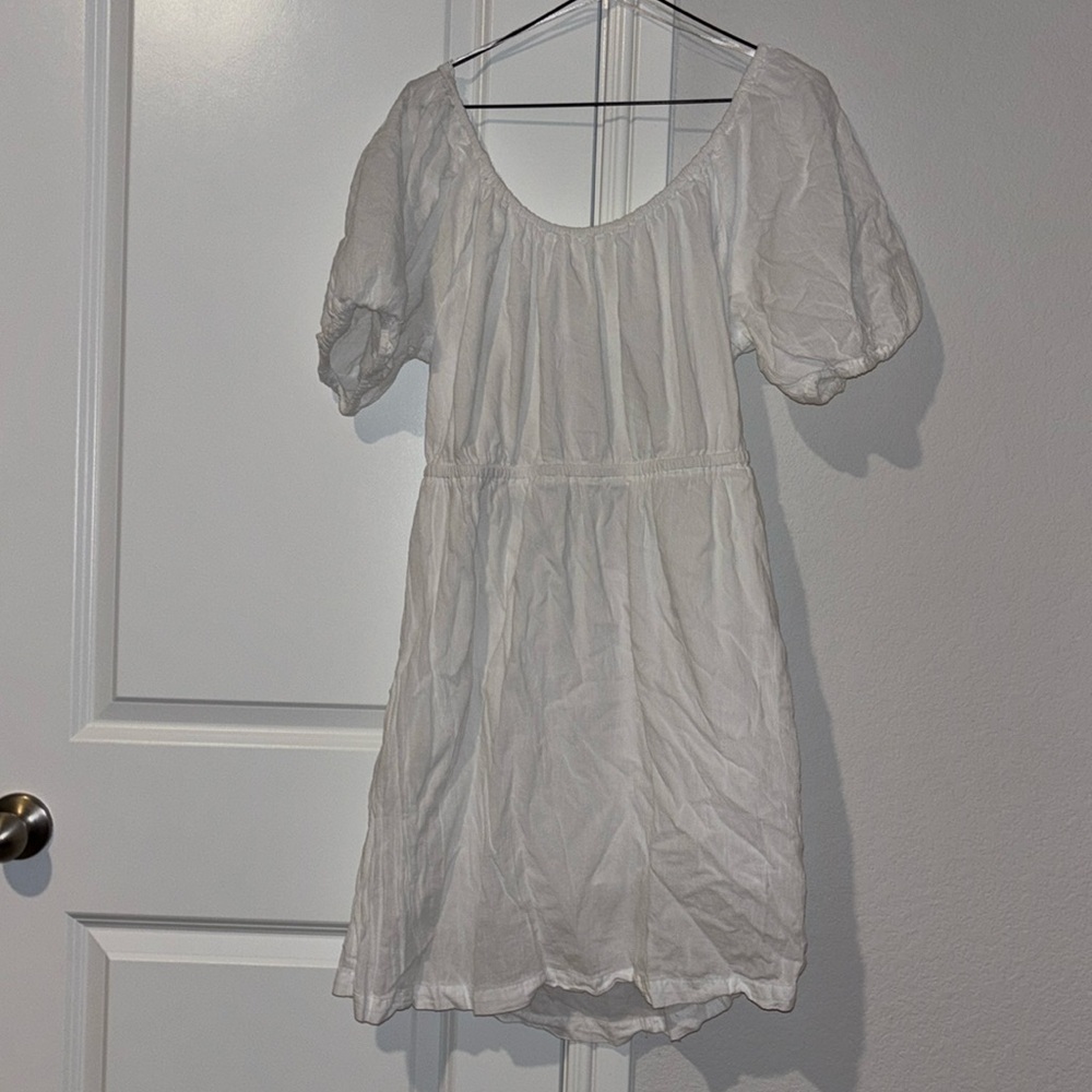 Puff Sleeve, Open Back Dress with Pockets